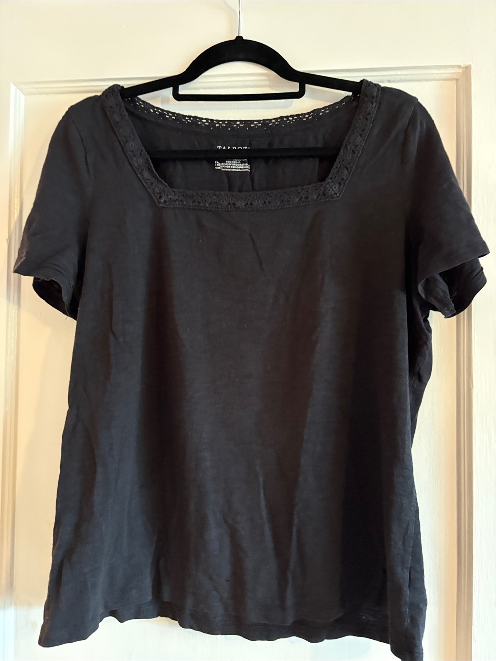 Talbots Black Linen Square-Neck Short Sleeve Top